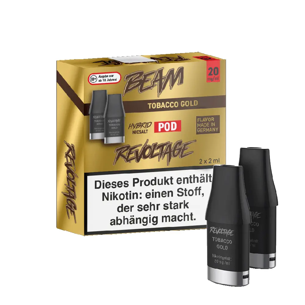 revoltage-beam-pod-tobacco-gold-20mg-hybrid-nikotinsalz-2ml.webp Revoltage Beam Pod - Tobacco Gold - 20mg Hybrid Nikotinsalz 2ml - Image 1